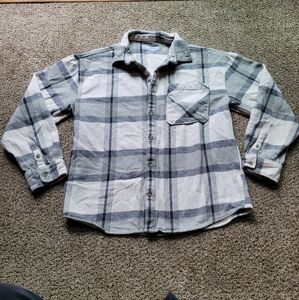 Zara Womens Plaid Flannel 13-14 M Grey White Heavy 100% Cotton Fall Country